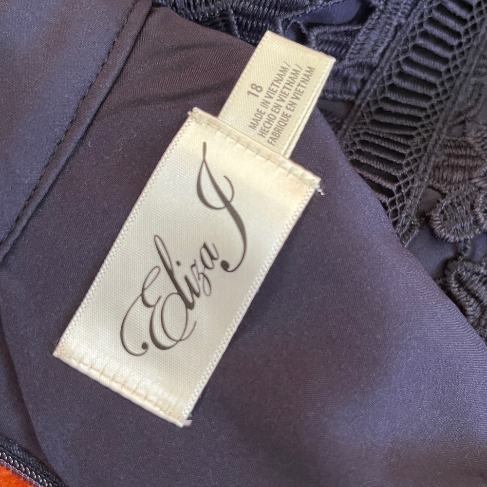 New Eliza‎ J Women Asymmetric Hem Mock Neck Lace Dress size 18 Navy Cocktail - Picture 13 of 16